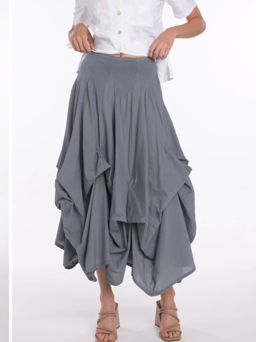 La Luz Gray Gathered Tulle Midi Skirt Size M